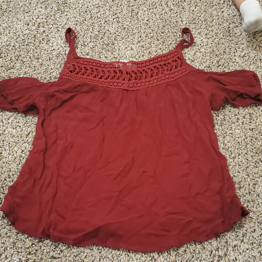 Red off the shoulder shirt